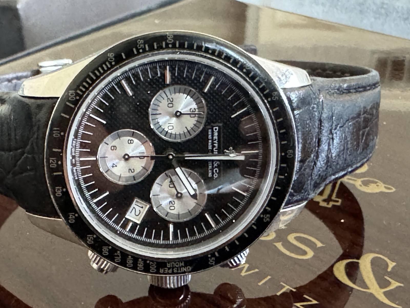 DREYFUSS CO 1853 # 2355 CHRONOGRAPH WATCH MEN QUARTZ 40mm new battery With Box