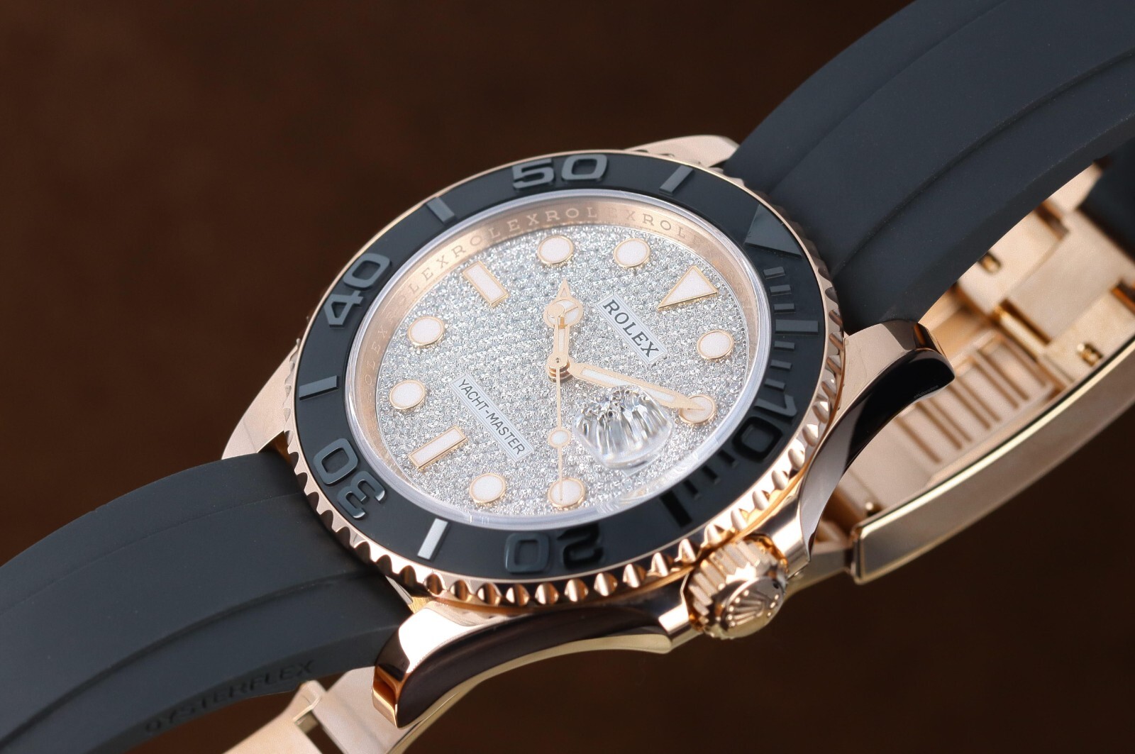Rolex Yacht-Master 37mm, Pave Diamond Dial – 18kt Everose Gold Oysterflex 268655