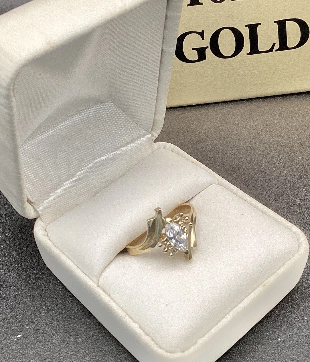 10 KT Yellow Gold Real Stamped Marquise April Birthstone Diamond, ring SZ 8.25