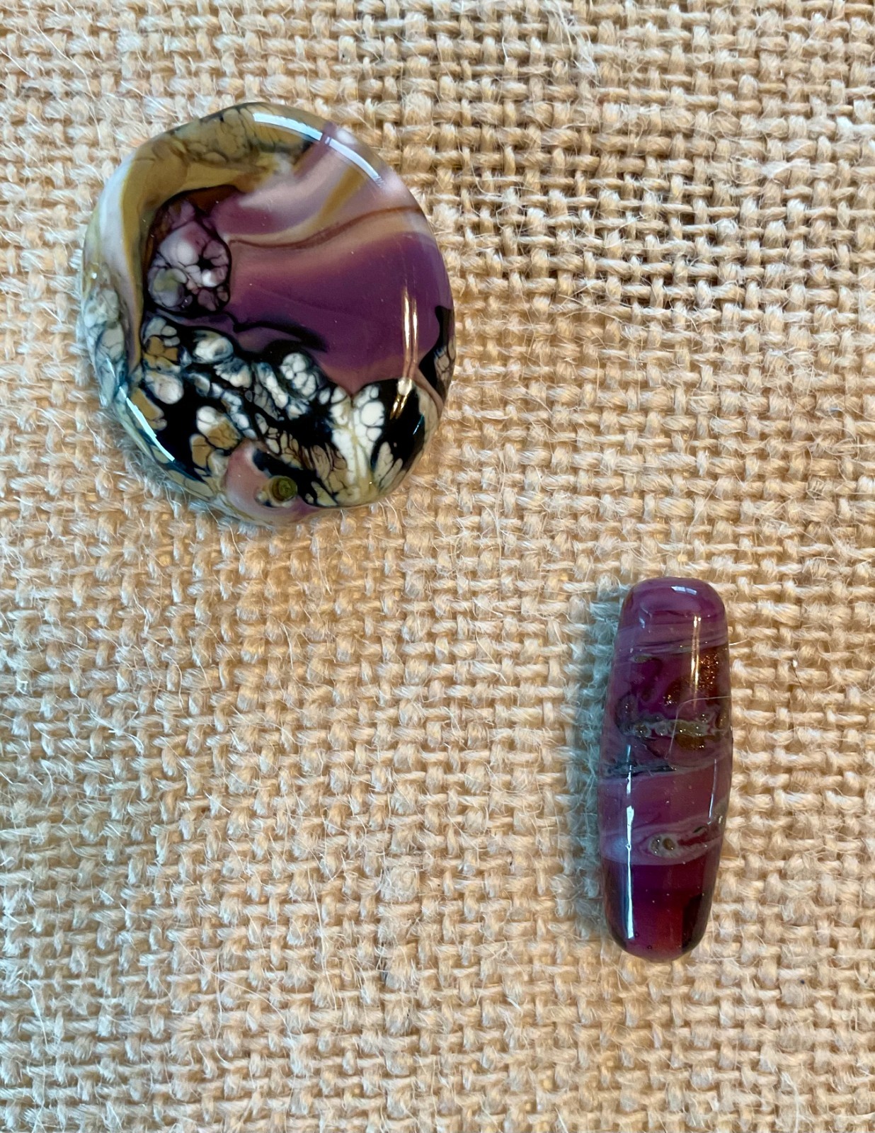Two Artisan Lampwork Glass Focal Beads Shades of Purple From Private Collection