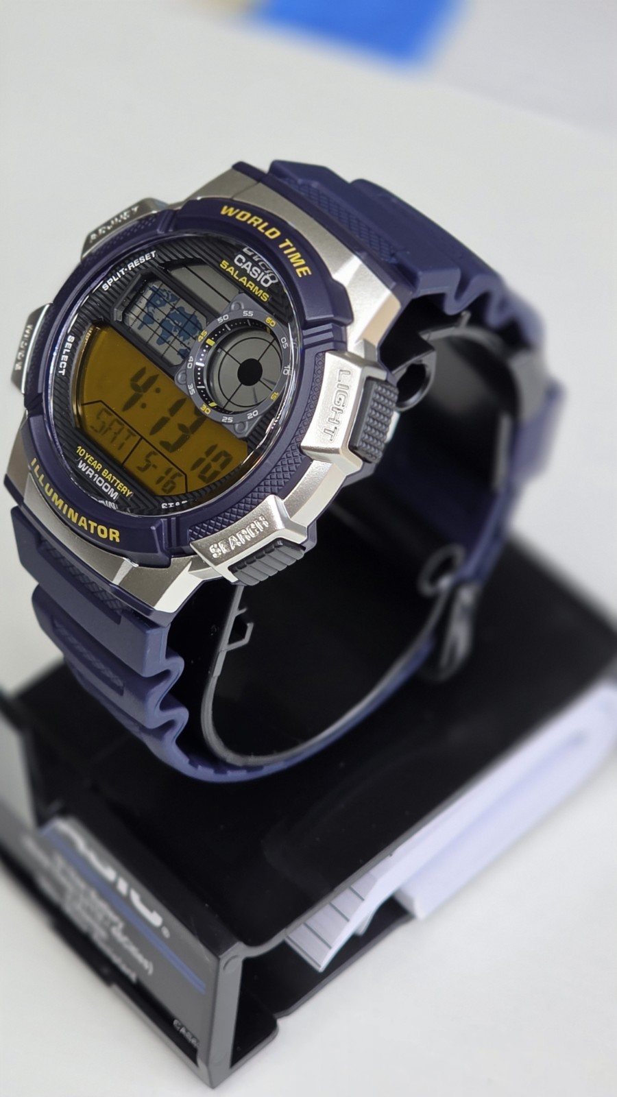 Casio Retro Digital Men’s Watch Blue & Yellow World Time Illuminator Vintage