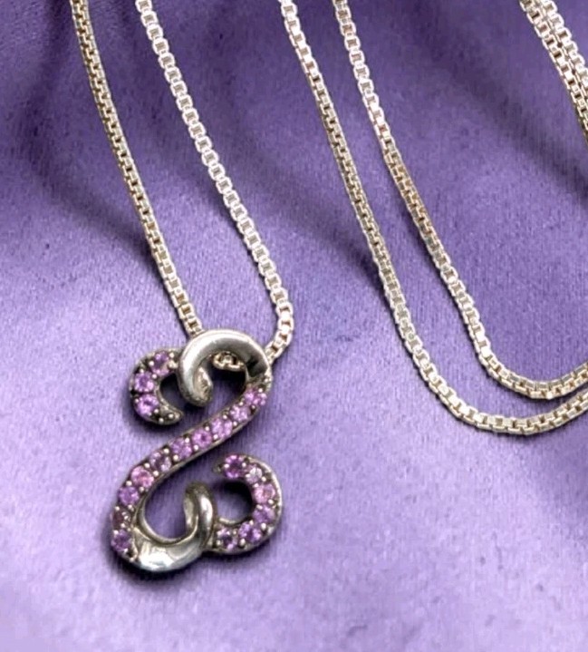 Sterling 925 JWBR Jane Seymour Open Hearts Amethyst Pendant 18″ Chain Necklace