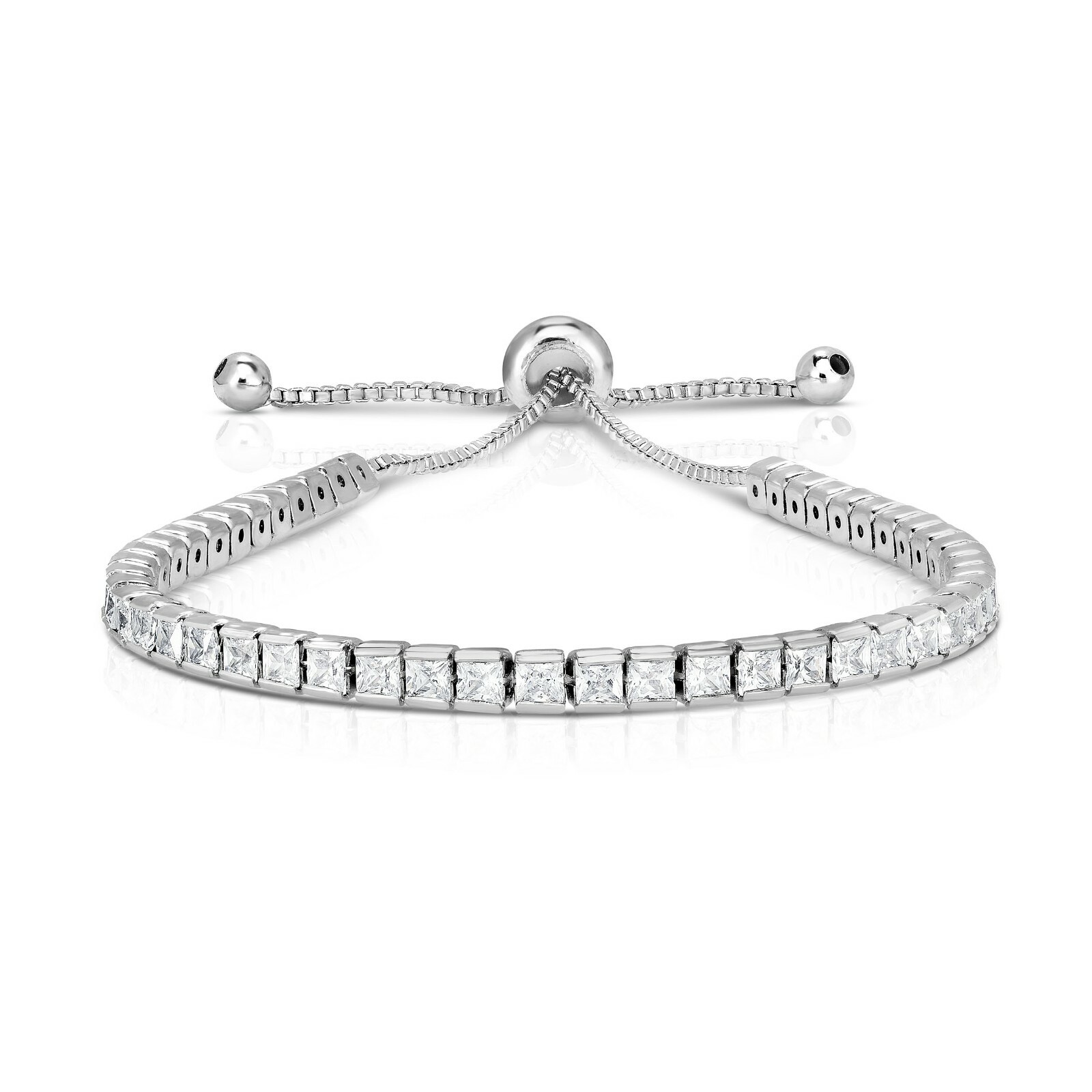 Womens Sterling Silver Cubic Zirconia Adjustable Tennis Bracelet- Square CZ