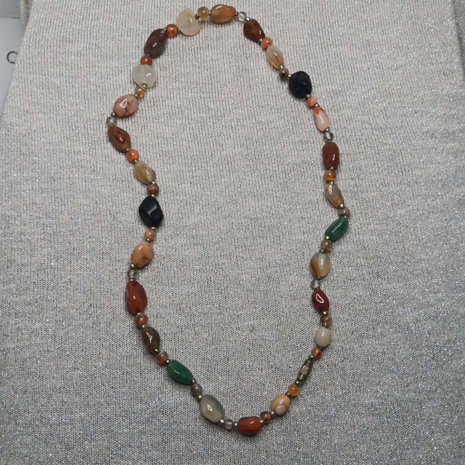 Vtg Natural Stone Beggars Necklace Boho Hippie Earthy Statement 24″ 93g