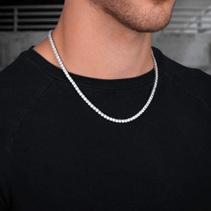 Men Genuine Lab Grown Diamond Tennis Necklace D VS 31 Carat 14k Gold 20” Inch