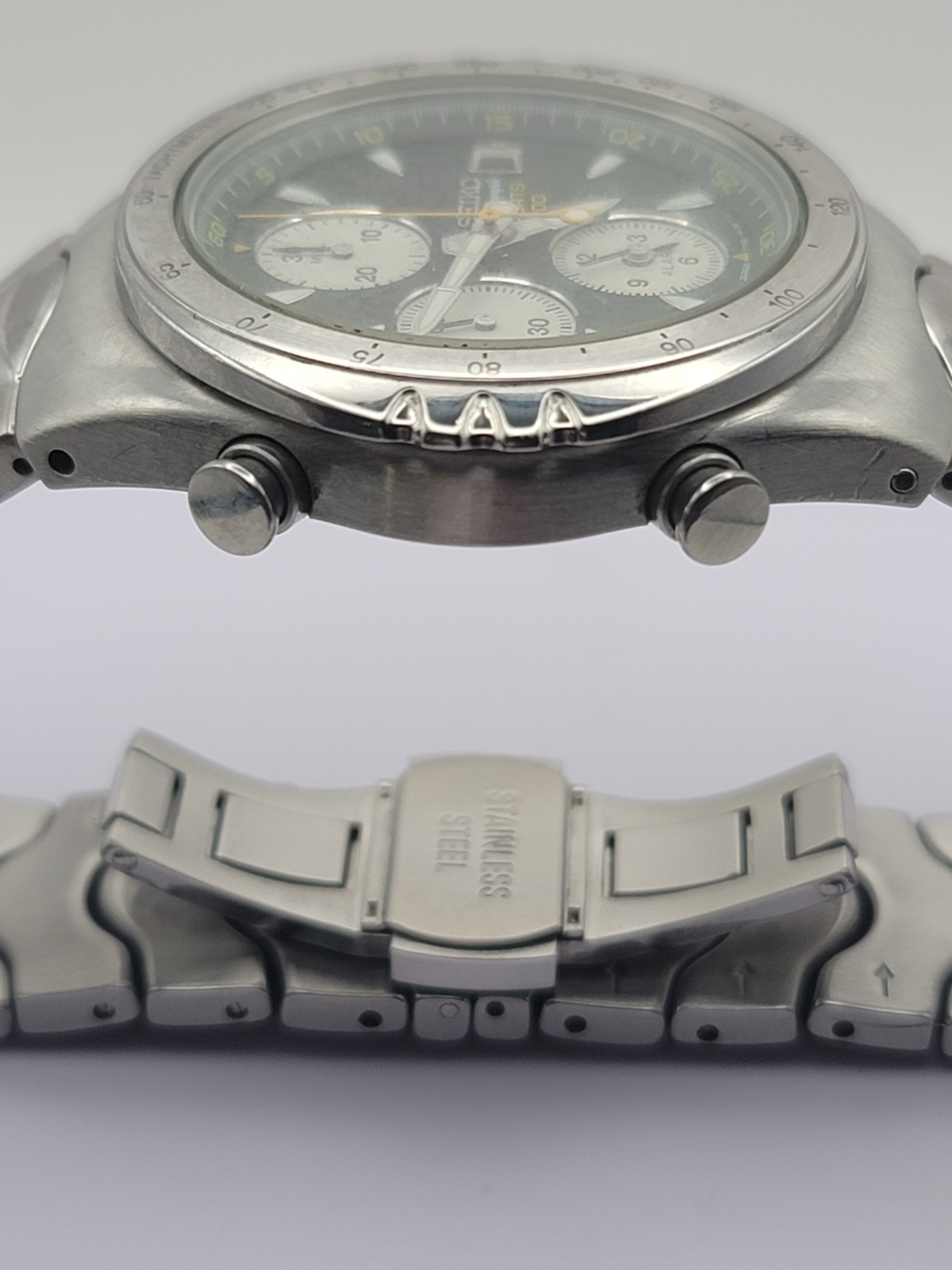 Vintage Seiko Macchina Sportiva Giugiaro Chronograph Green Panda Watch 7T32-6H60