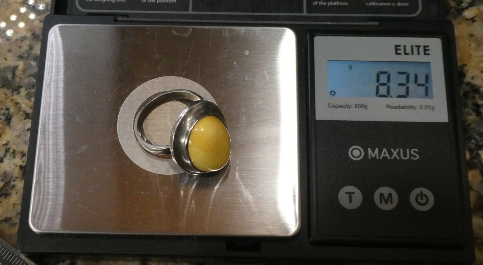 Vintage Ring Sterling Silver Butterscotch Egg Yolk Amber Cabochon Statement