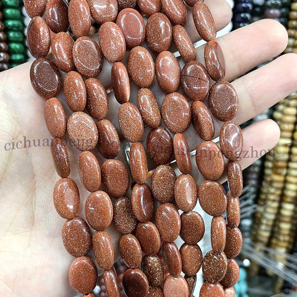 Natural Gold Sandstone Loose Beads 13x18mm Flat Oval Gemstone 15” Strand