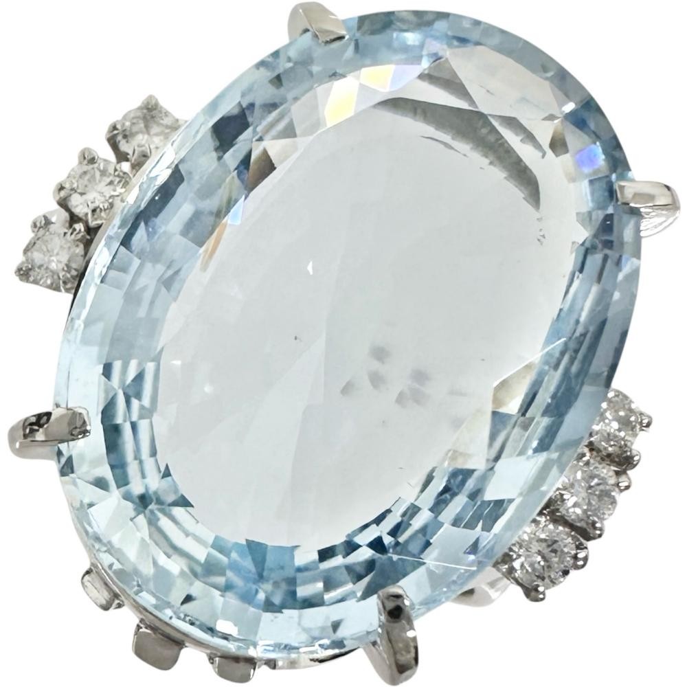 US 5.8 Aquamarine 8.62ct diamond 0.14ct Ring Pt900Platinum 8.8g Women