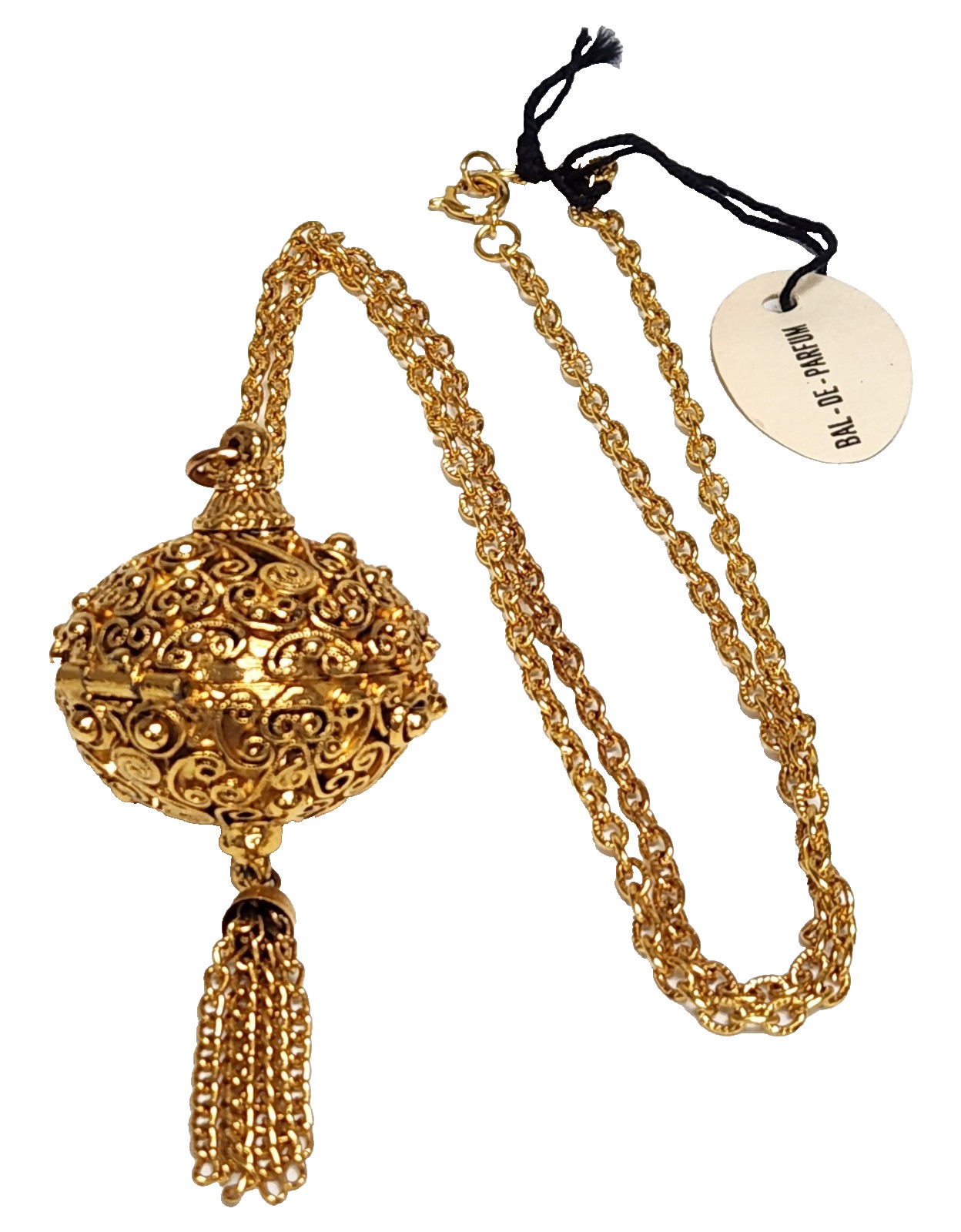 NWT FLORENZA Locket Bal-de-Parfum Perfume Tassel Pendant Necklace 25.5″ Chain