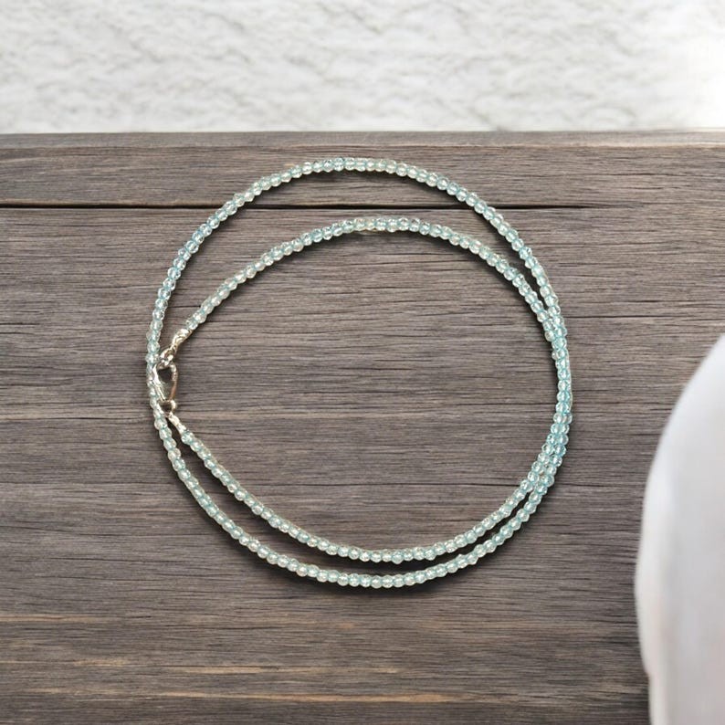 2-3MM Dainty Aquamarine Faceted Round Gemstone Beads Protections Necklaces 24”
