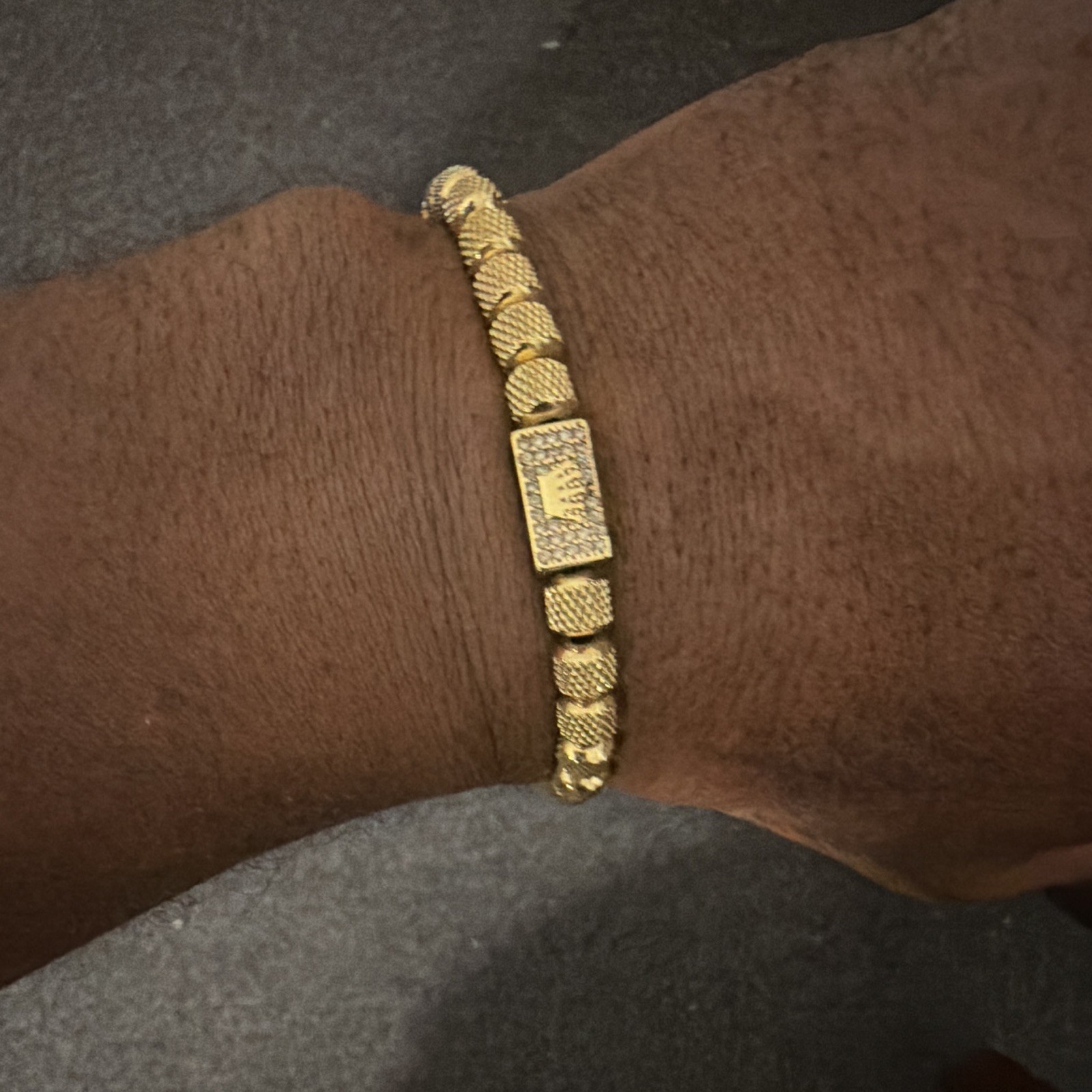 Men’s Gold Tone Metal Beaded Bracelet, Adjustable Drawstring Closure