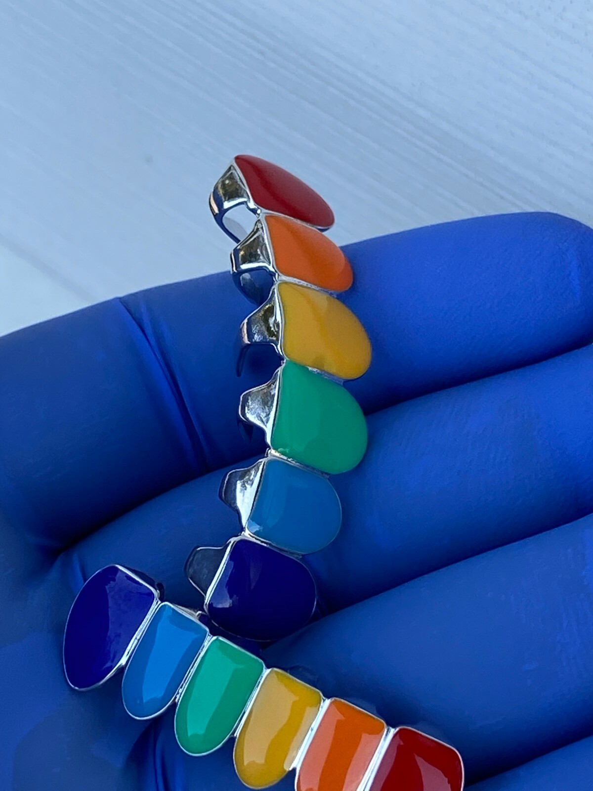 Real SOLID 925 Sterling Silver GRILLZ Teeth Top Bottom Tekashi69 Rainbow Color