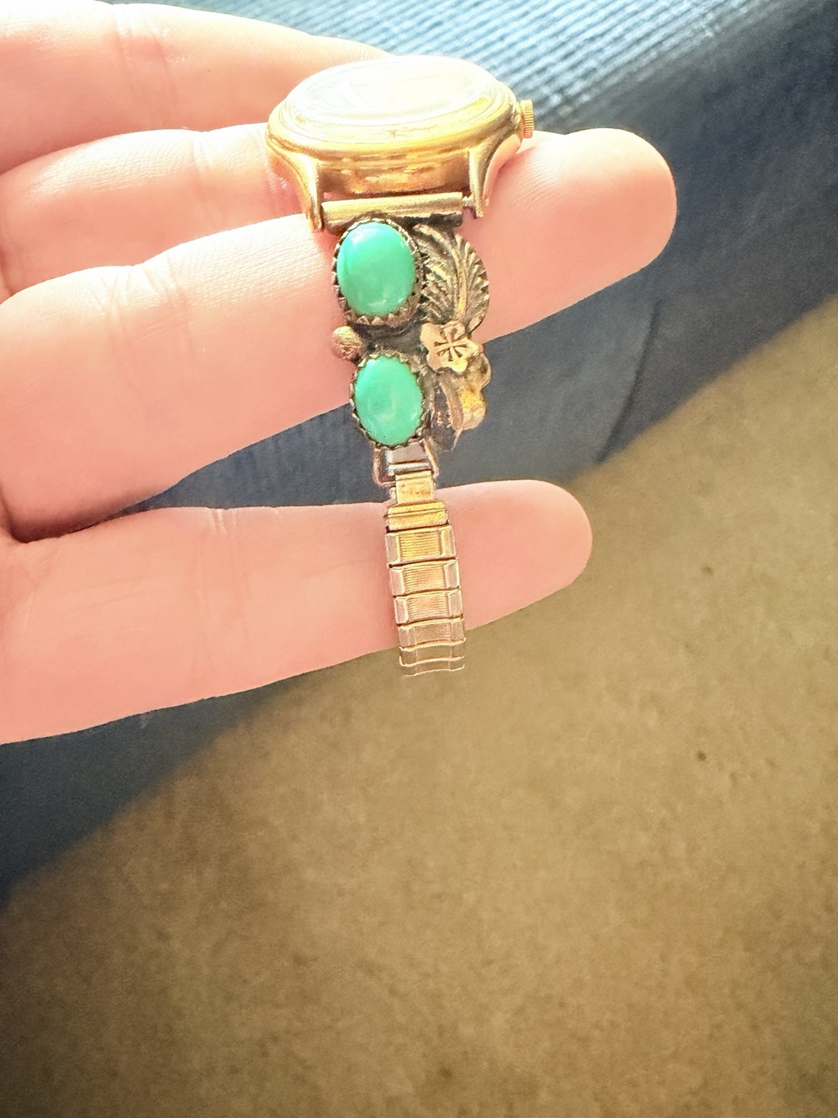Vintage Navajo Betty Thomas 12K Gold Filled Turquoise Watch Tips 1980/90s Minnie