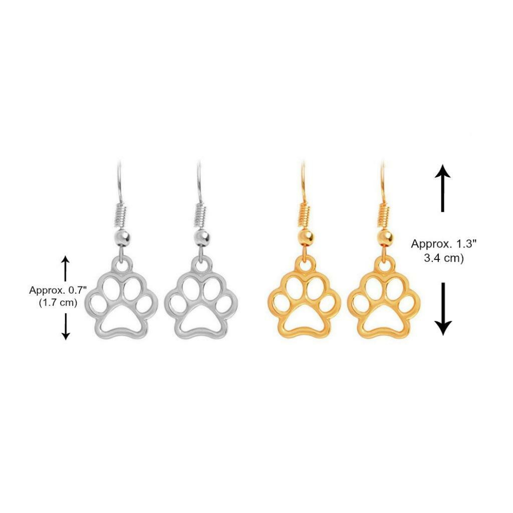 DOG PAW PRINT EARRINGS 1.3″ Drop Dangle Pet Lover Cut Out Stainless Steel Wires