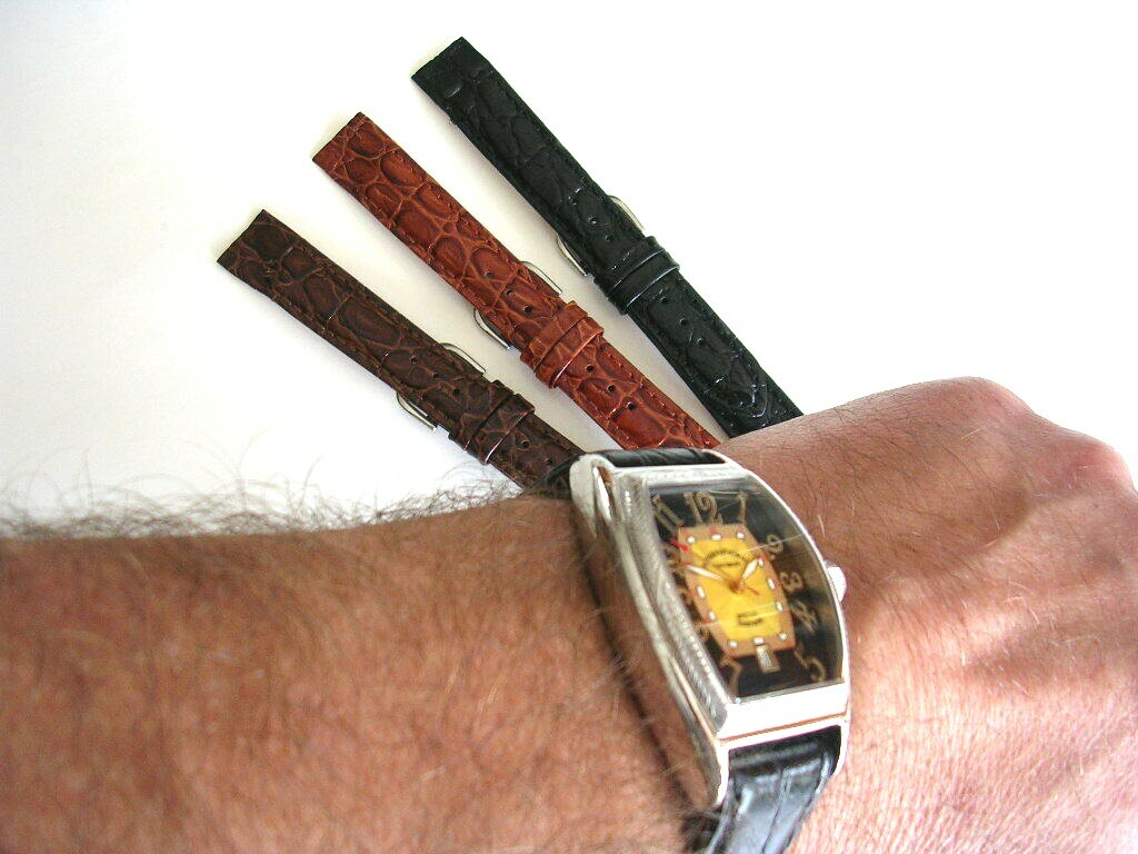 17mm Black Open End Alligator Calf wire lug watch band IW SUISSE 16 18 19 20 usa