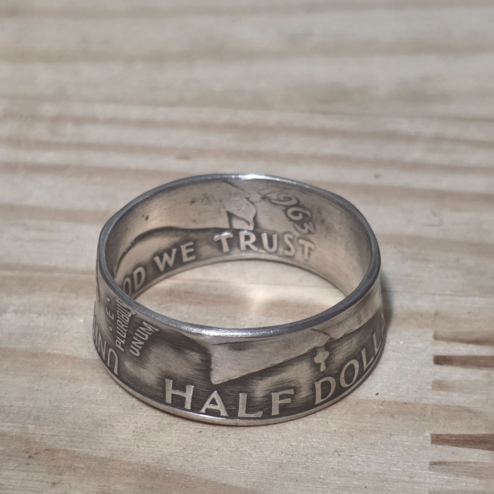 Striking 1963 Franklin Half Dollar Coin Ring – Size 13 by Bareass Creations