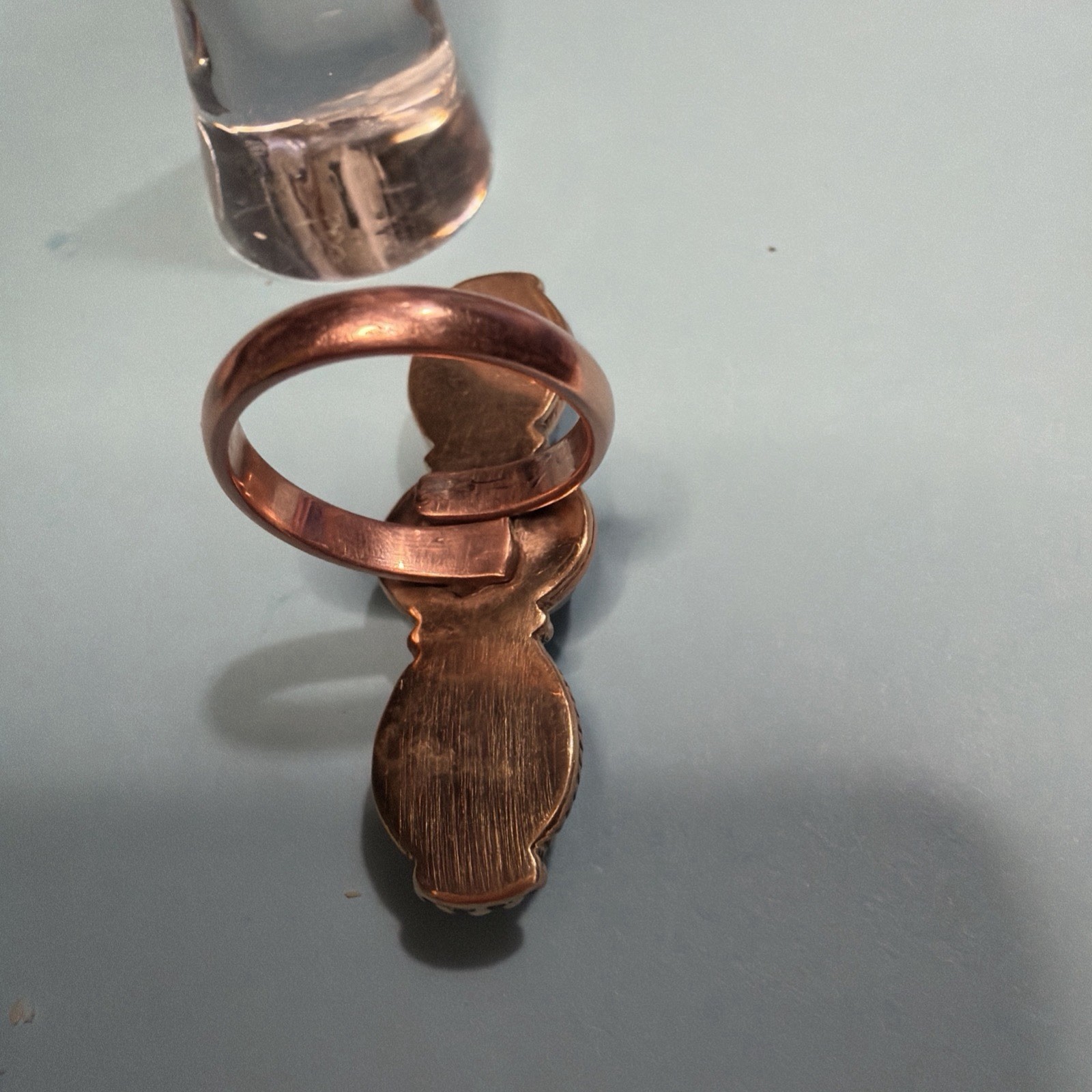 Pink Moonstone Copper Adjustable Ring Sz 7-9