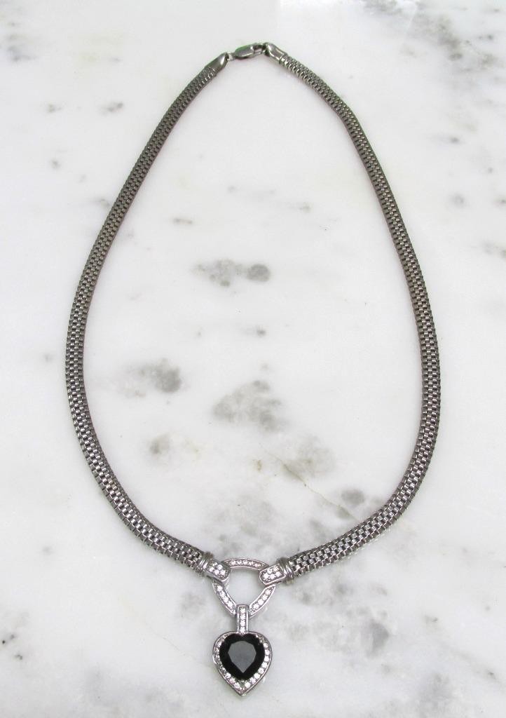 Black & White Stones Sterling Silver Mesh Chain Necklace ~ 18″ ~ 26g ~ 8-C641