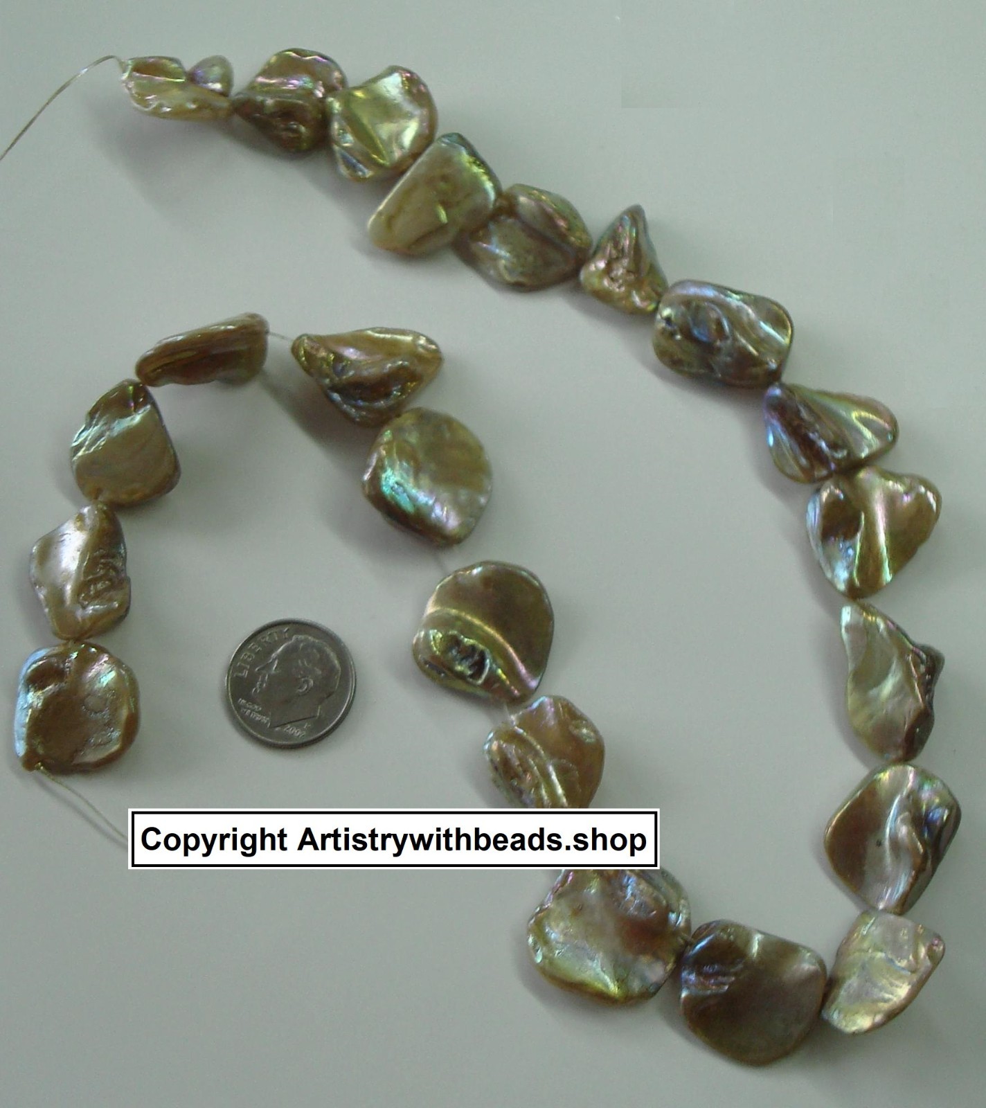 Ivory irridescent coated baroque Mabe mother of pearl shell nugget beads BS011