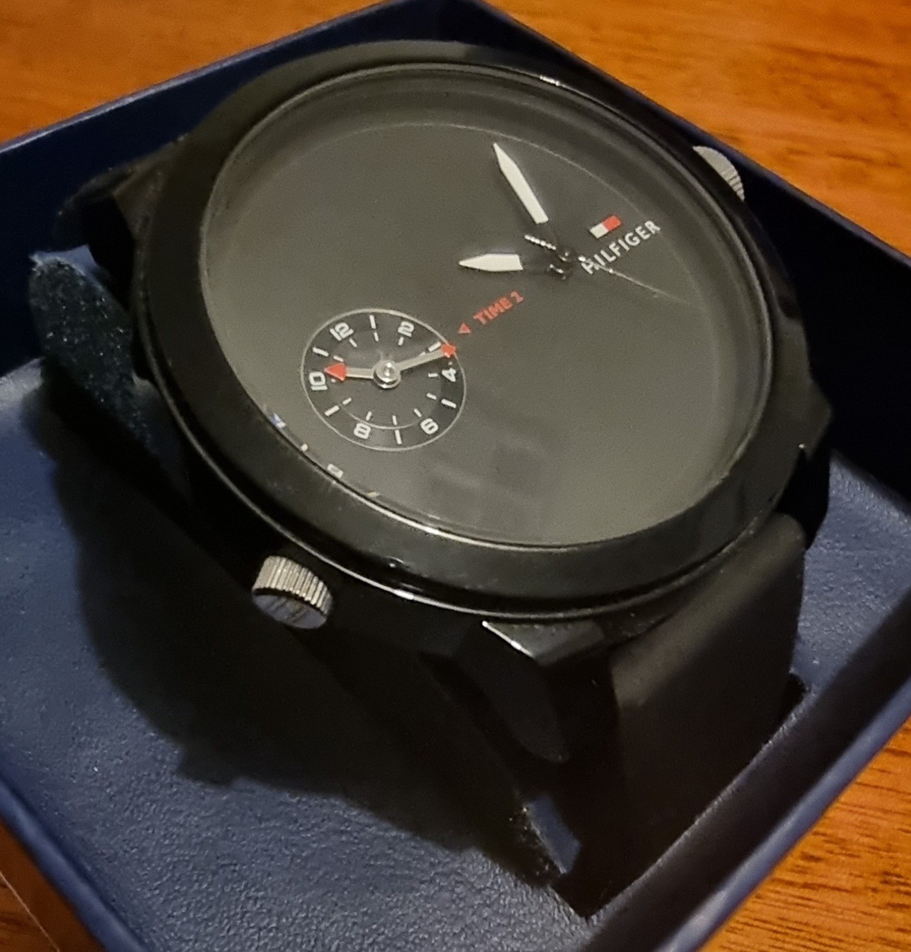 Tommy Hilfiger Men’s Denim Black Silicone Quartz Watch, model number 1791326.