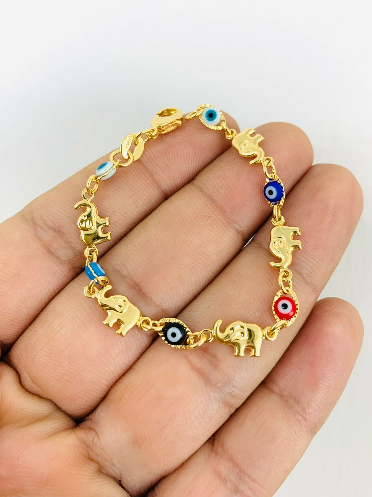 Evil Eye Elephant Bracelet Gold Filled / Kids Bracelet 5.5″/Pulsera Mal de Ojo