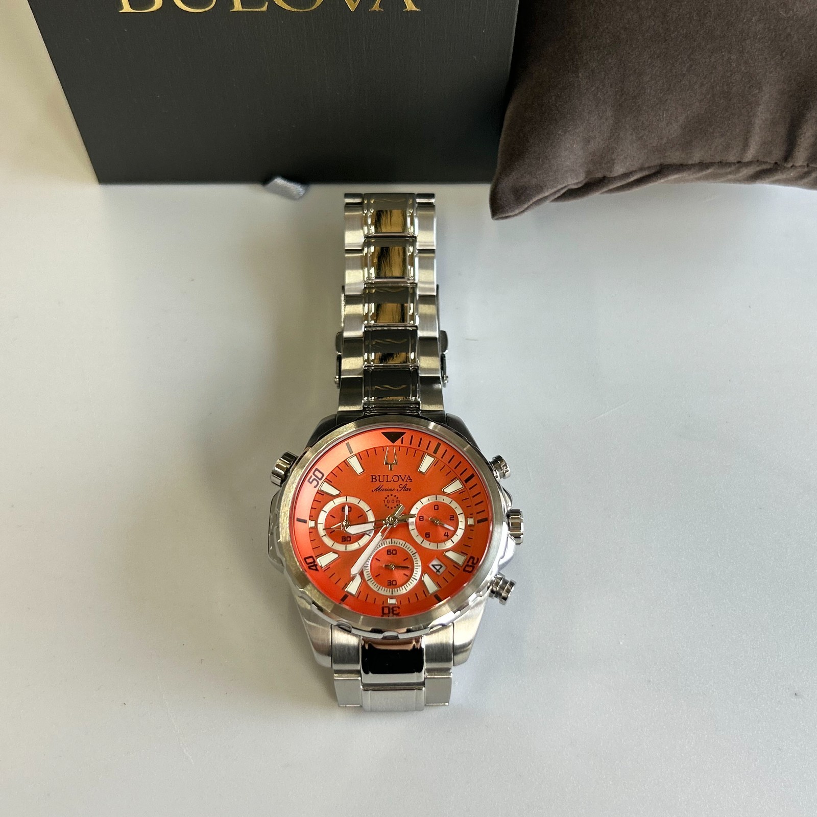 Bulova 96B395 Marine Star Orange Dial Men’s Chronograph Quartz Watch Stainless