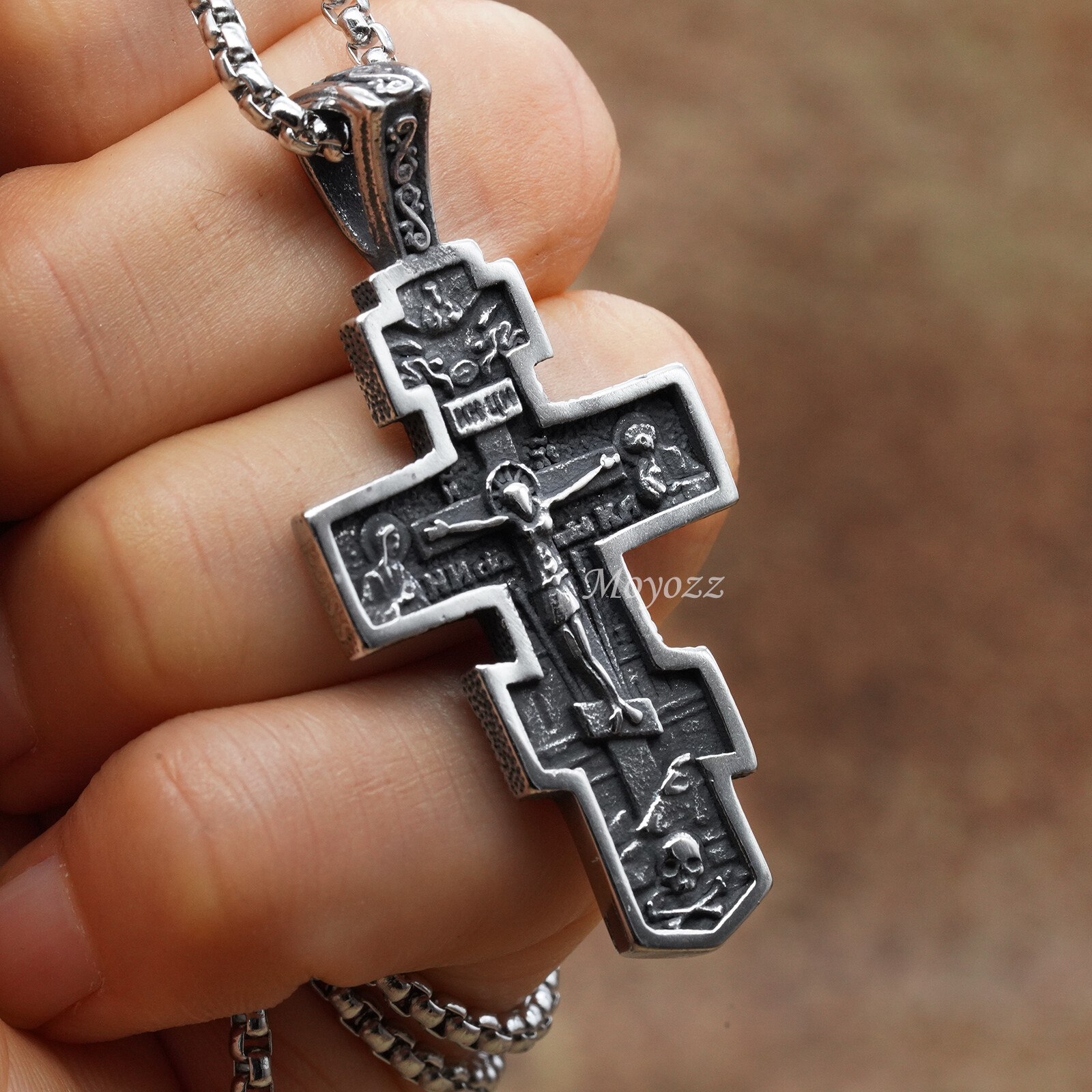 Mens Russian Orthodox Crucifix Cross Pendant Necklace Stainless Steel Men Gift