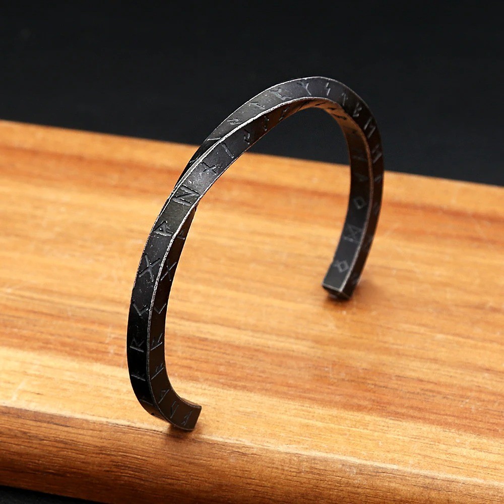 Bracelet d’ouverture Mobius en acier inoxydable 316L, Runes Viking, pour hommes