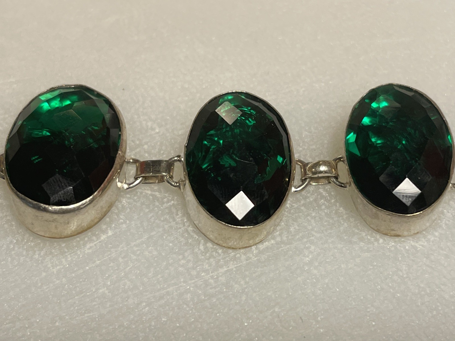 Vintage-Style Green Statement Link Bracelet – Stamped 925 50g untested