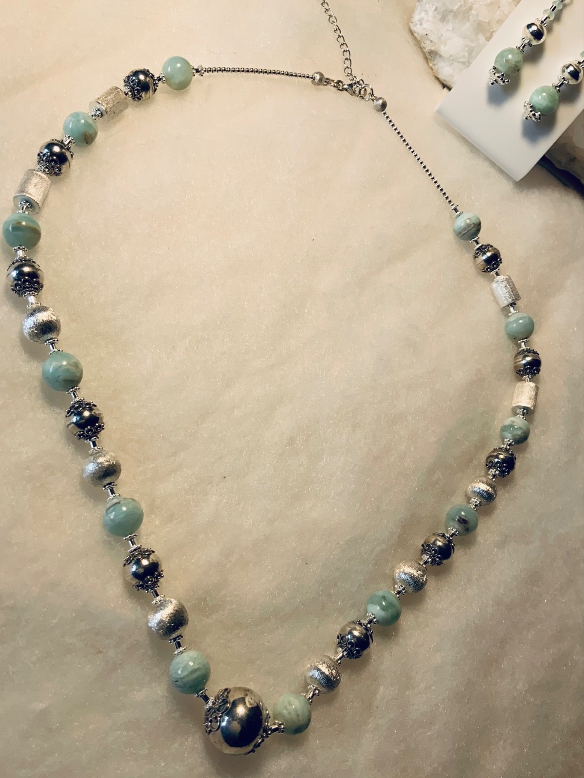 SS .925 BLUE PERUVIAN OPAL NECKLACE & EARRINGS AND SET