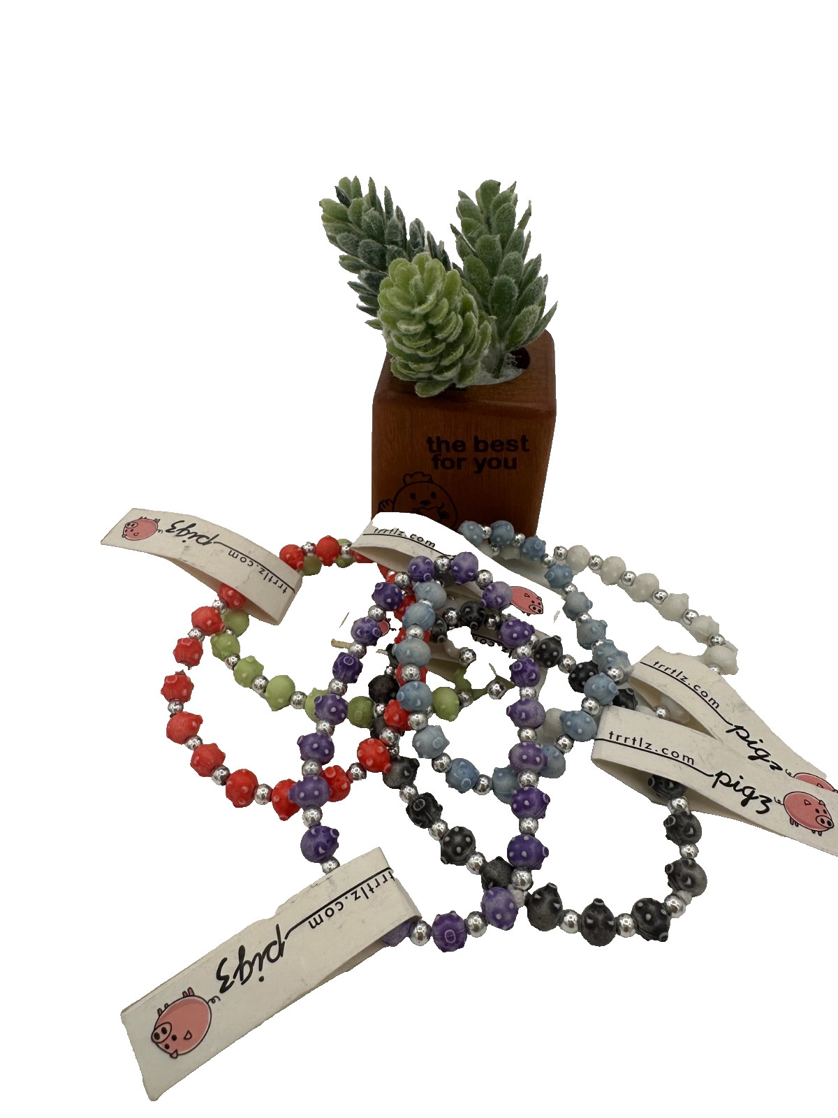 NL-TRRTLZ Beaded Bracelets – Colorful pig, Character & Animal Stretch Charms