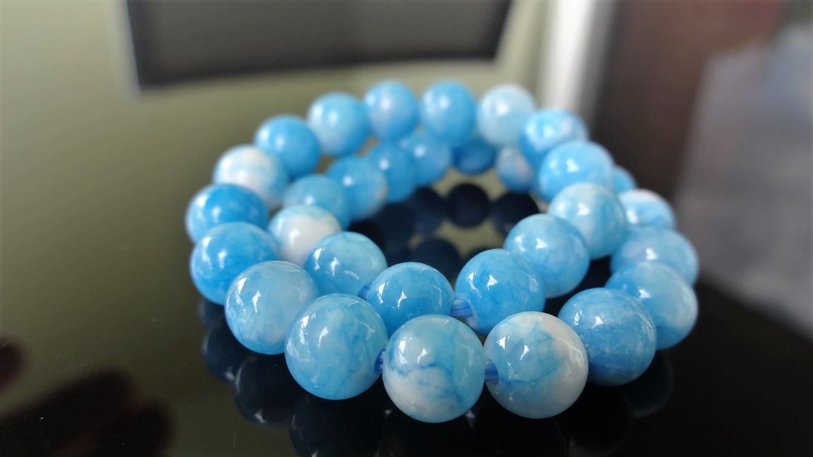 Blue Dominican LARIMAR Bead Bracelet Men Women Stretch 6mm 7, 7.5, 8, or 8.5 in