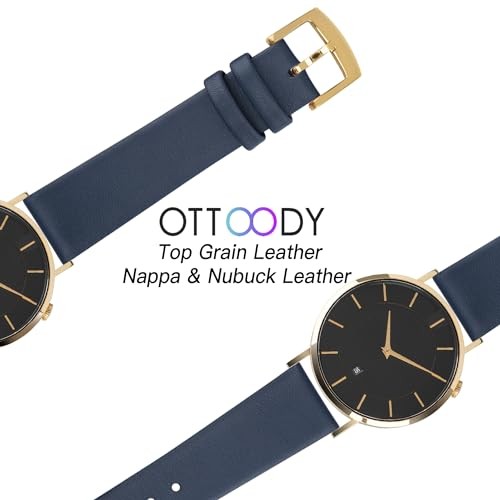 Leather Watch Bands Quick Release Watch Straps, 20mm Dark Blue (Glod Buckle)