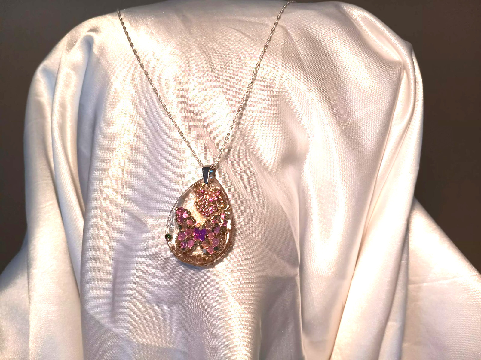 Crystal Butterfly Pendant Necklace, Reversible The Budget Friendly Perfect Gift!