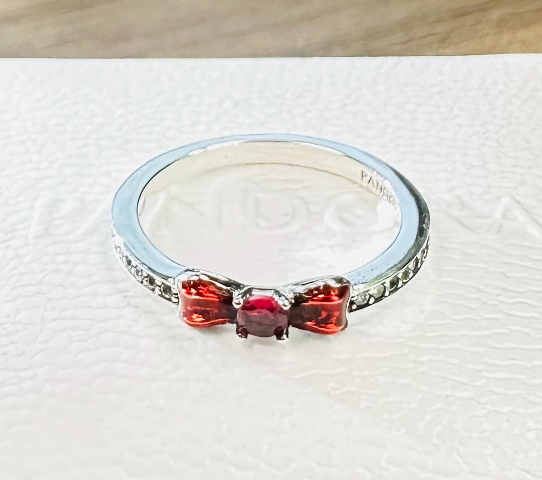 Pandora Snow White Bow Ring #193652C01 +GIFT BOX +POLISH CLOTH