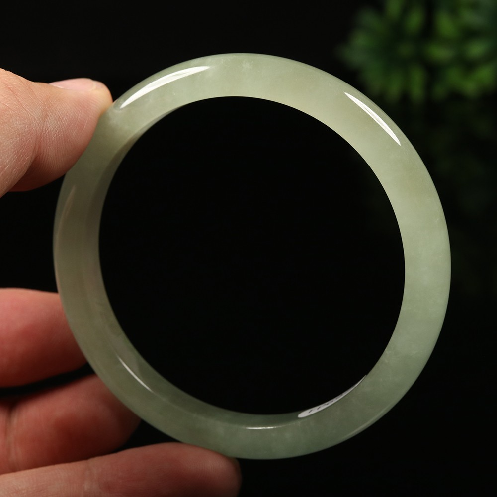 60mm White Green Icy Jadeite Jade Bangle Bracelet Burma Jadeite Bangle A-14005