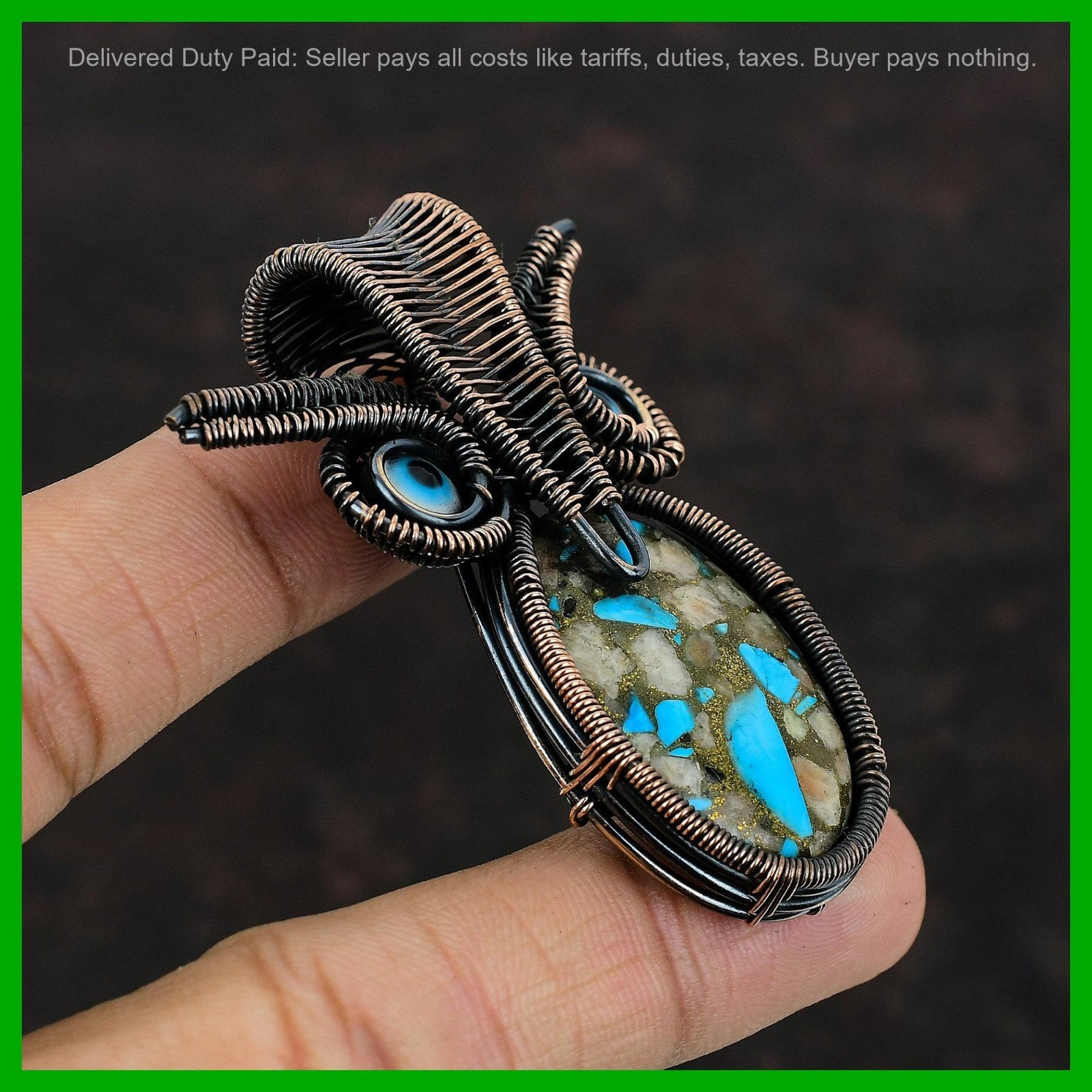 Copper Pink Opal Copper Turquoise Stone Blue Color Evil Eye Daughter New Pendant
