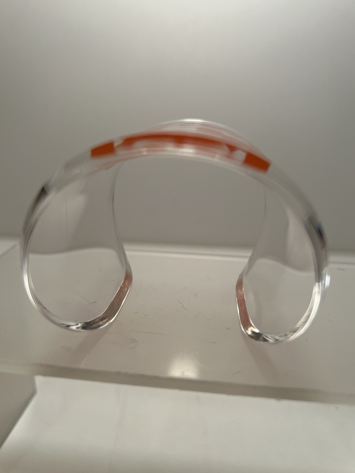 TORY BURCH Cuff Bracelet Clear Lucite With Orange Logo Excellent Unused Cond