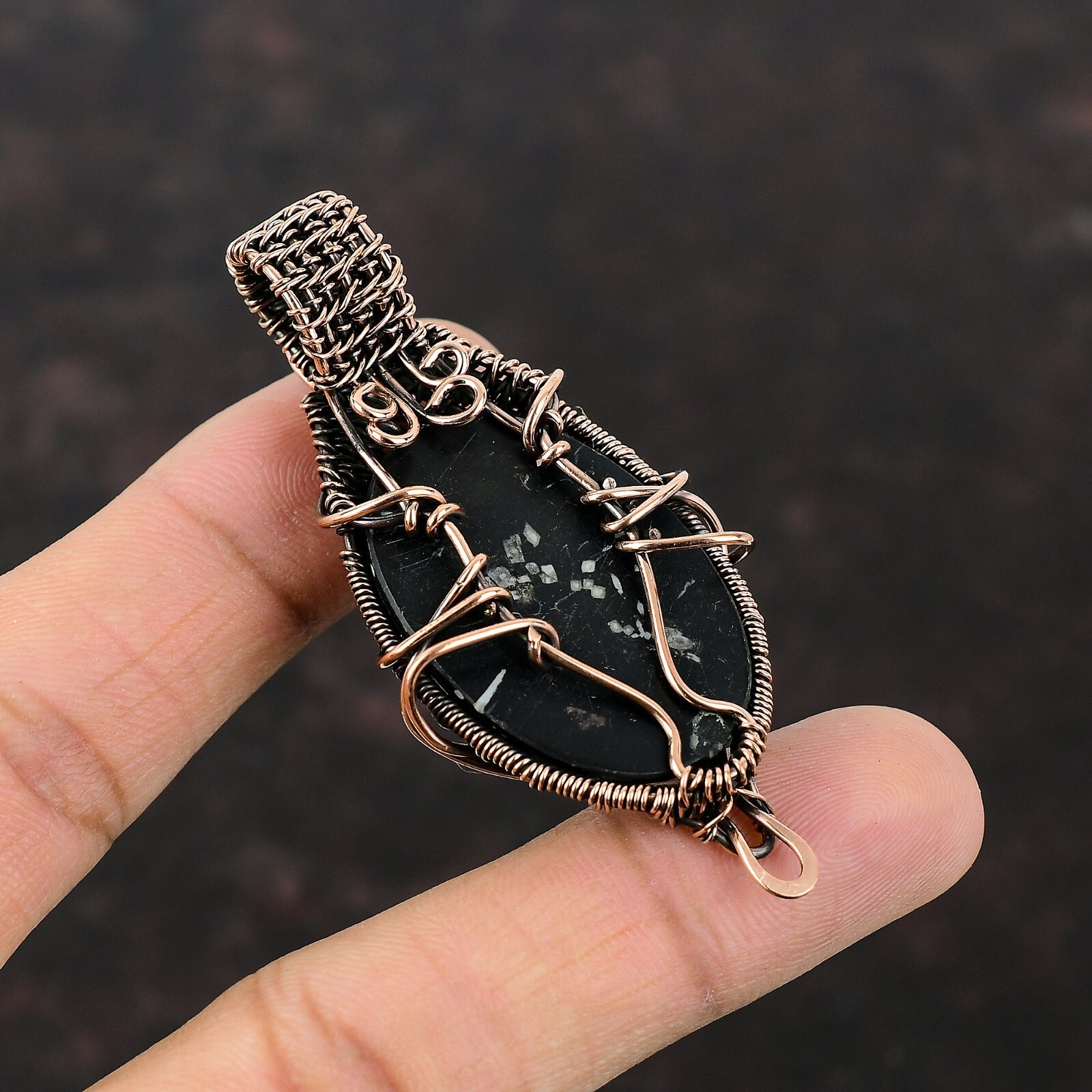 Chrysanthemum Gemstone Jewelry Copper Gift For Mother Wire Wrapped Pendant 2.72″