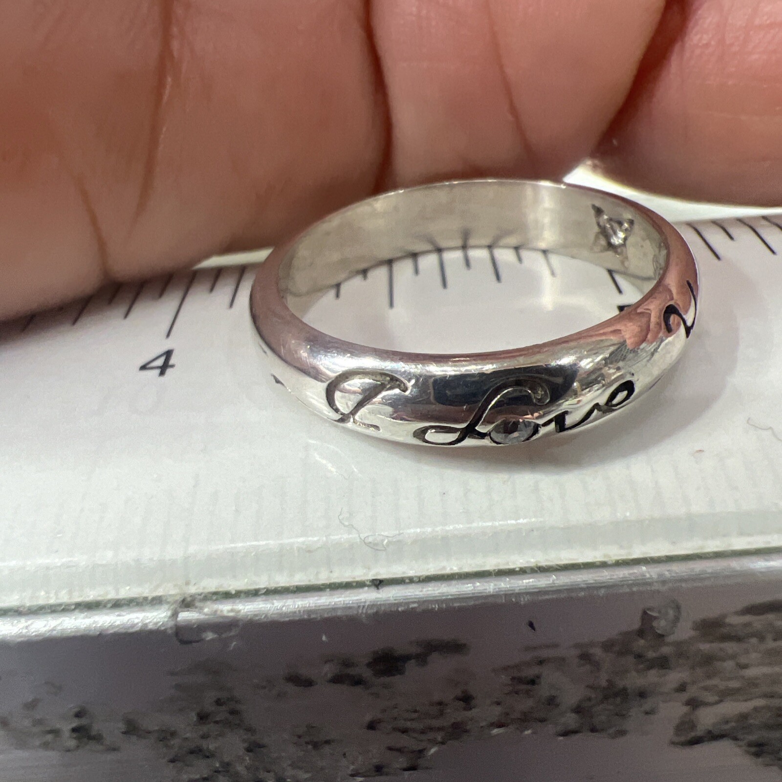 I Love You Ring Solid Sterling Silver 925 5mm Size 9 One CZ Stone