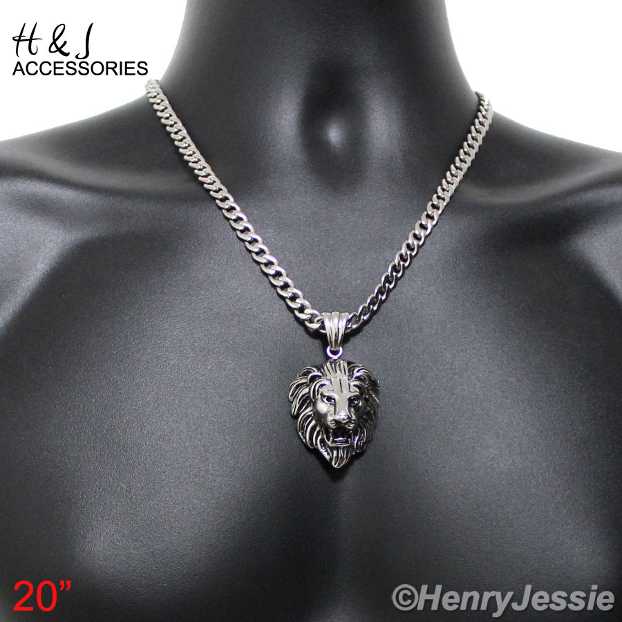 20″MEN Stainless Steel 6mm Silver Cuban Curb Link Chain LION KING 3D Pendant*P50