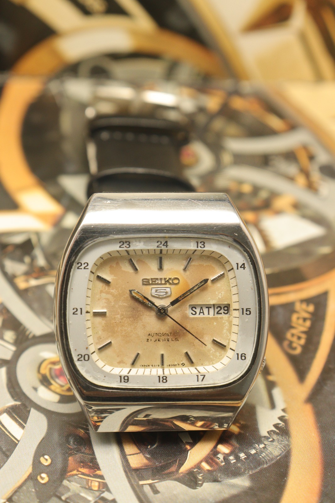 Vintage Seiko 5 Automatic Railway Time Dial Watch For Men’s Japan Movement 6319.