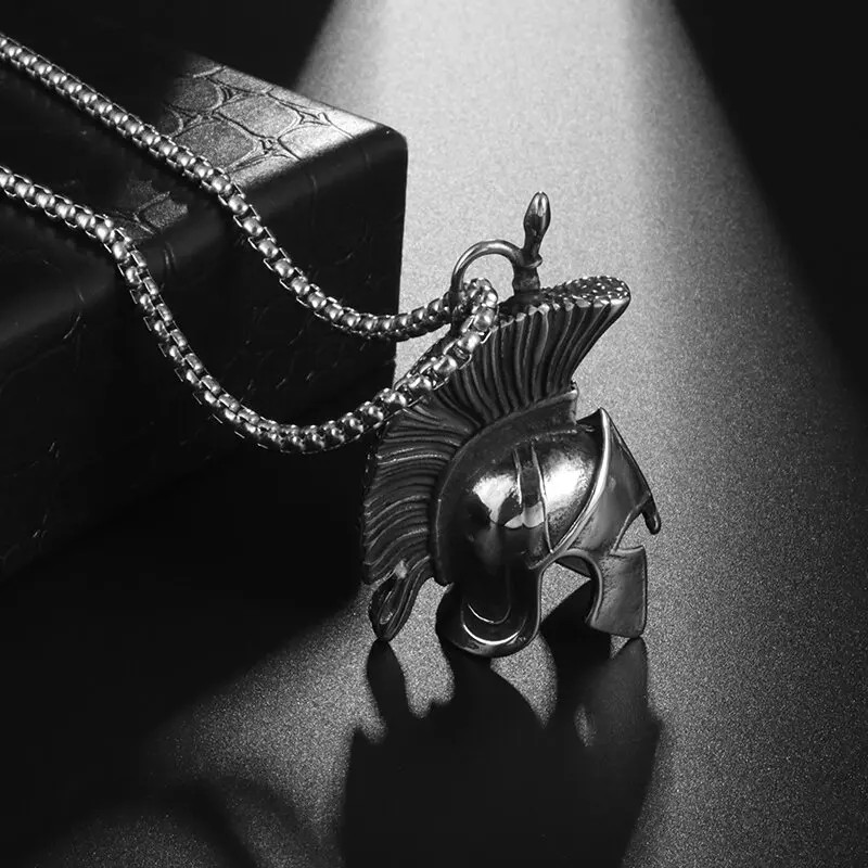Men’s Fashion Jewelry Silver Ancient Greek Spartan Helmet Pendant Necklace 597