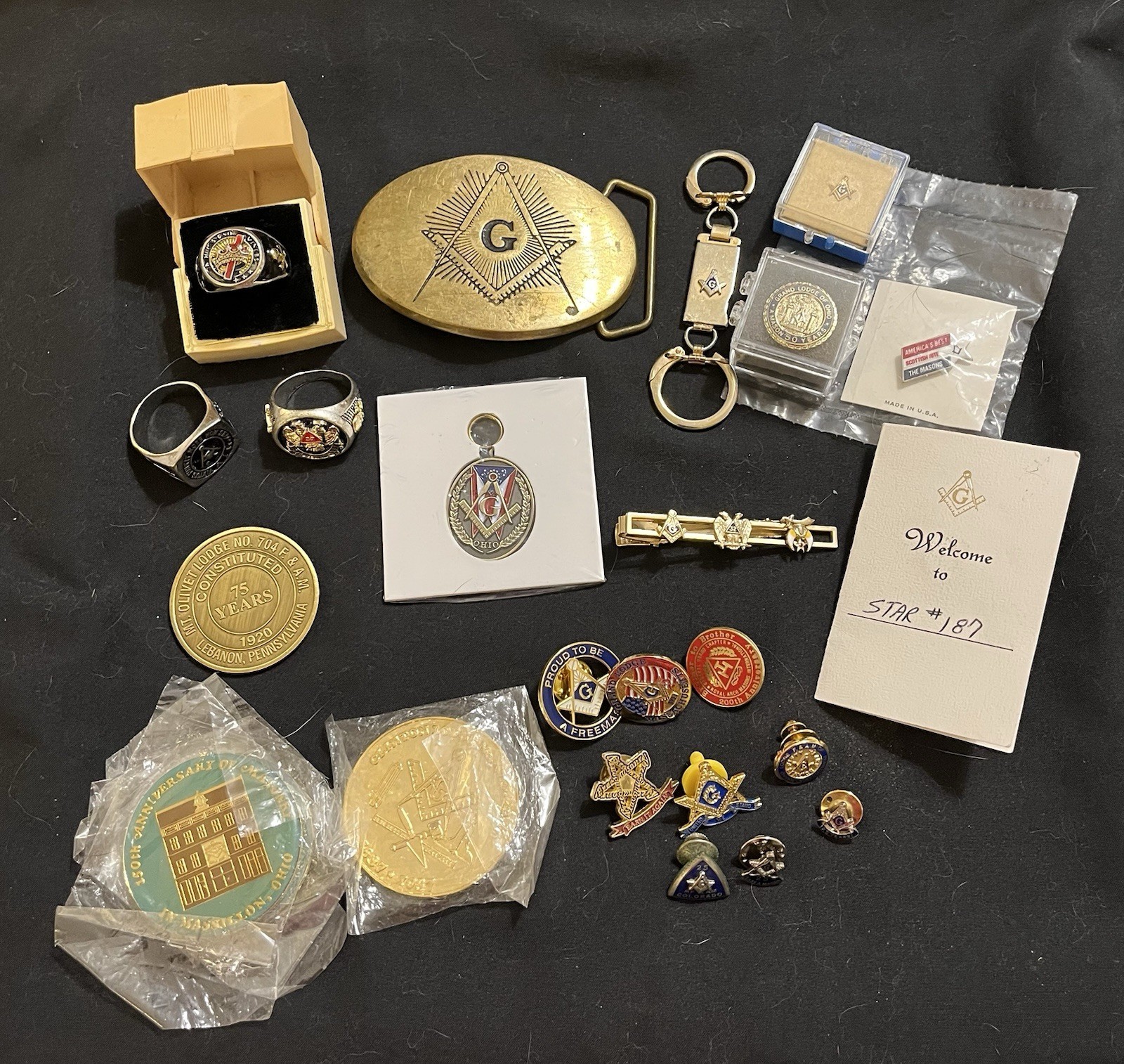 Vintage Masonic Estate Lot Knights Templar Rings Pins Buckle Coins Tie Bar