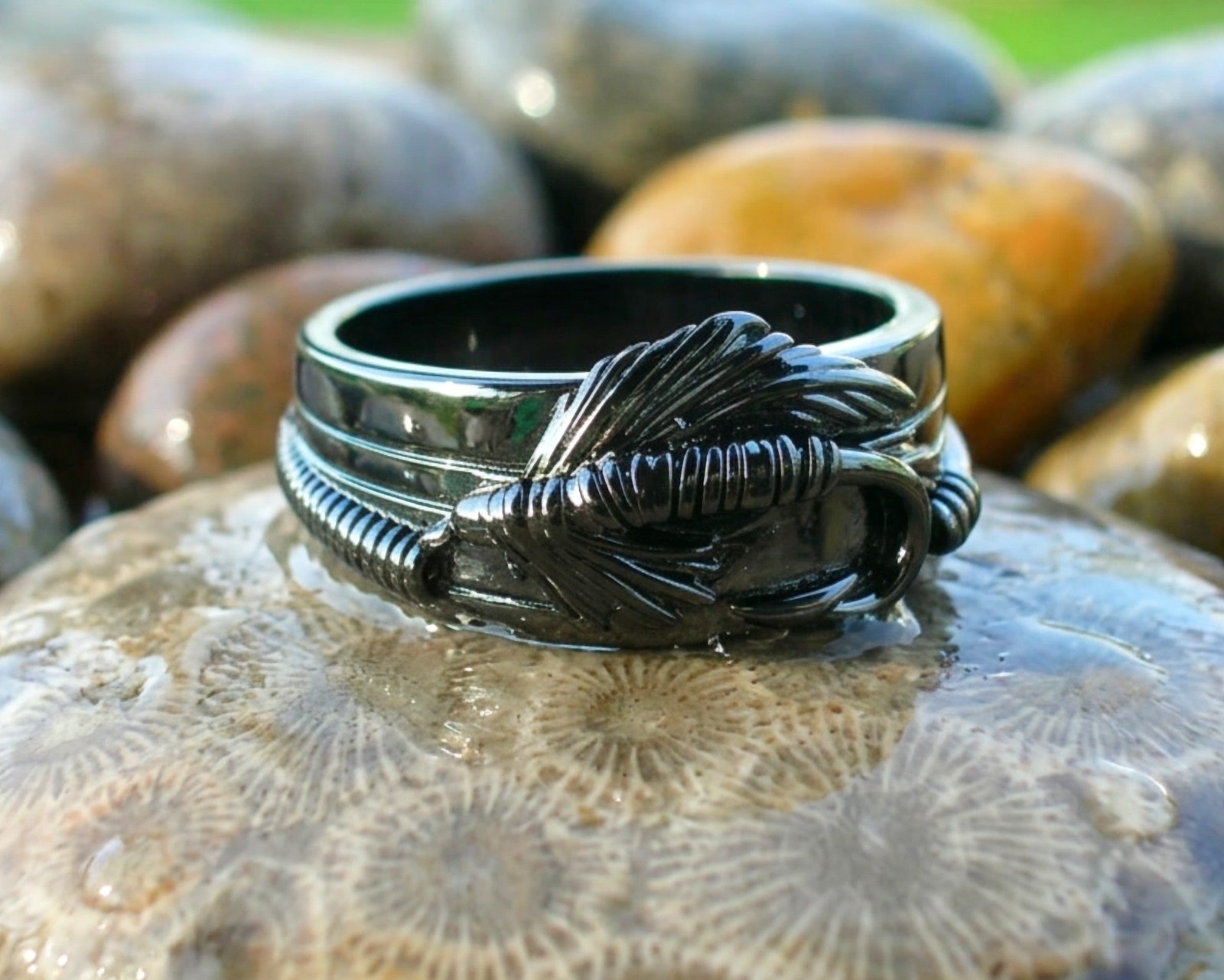 Graywolf Heritage Fly Band – Fly Fishing Ring in Gold Plate or Dark Nickel