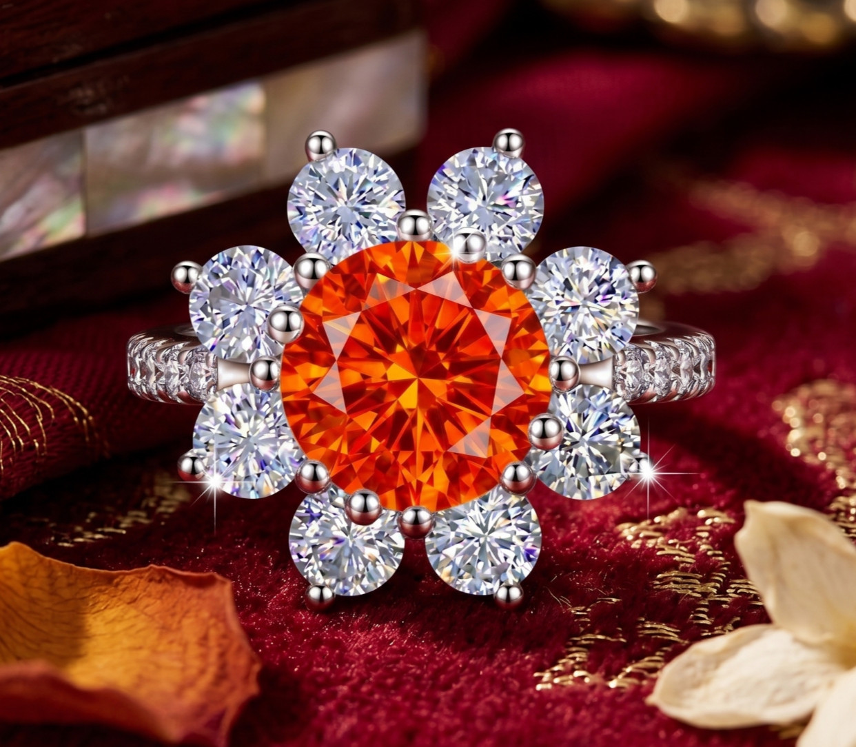 RARE 6.20 Ct Certified Round Cut Orange Natural Diamond Ring White Gold Finish