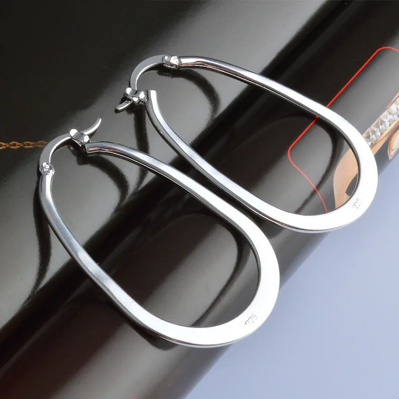 Brand New 925 Sterling Silver Earrings U-Shaped Glossy Simple Earrings, Women’s