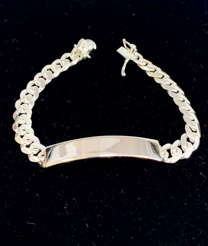 Miami Cuban Link Men’s ID Bracelet Box Luck / Pulsera Para Hombre De Plata Pura