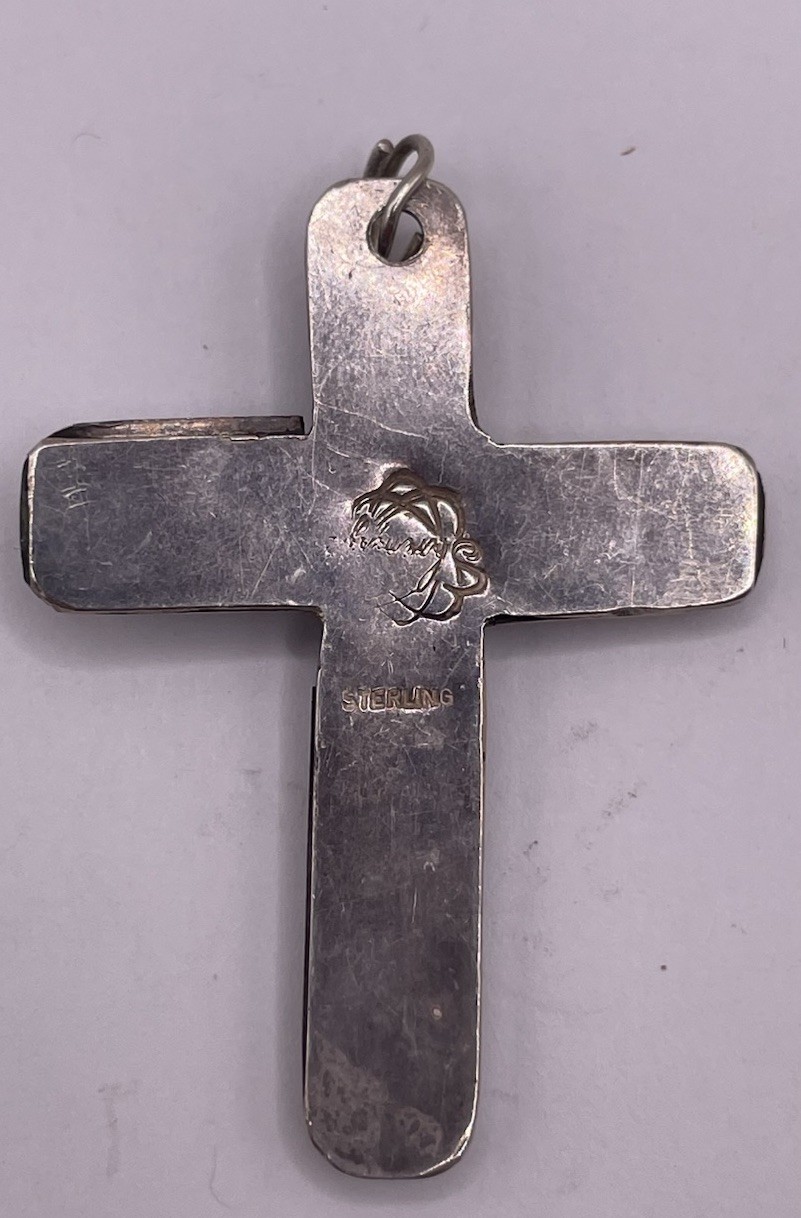 Sterling Silver Zuni Turquoise Small Cross Pendant(6.00g)